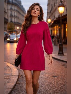 A.L.C. Renton Fuchsia Crewneck Pouf-Sleeve Mini Dress Size 4 NWT